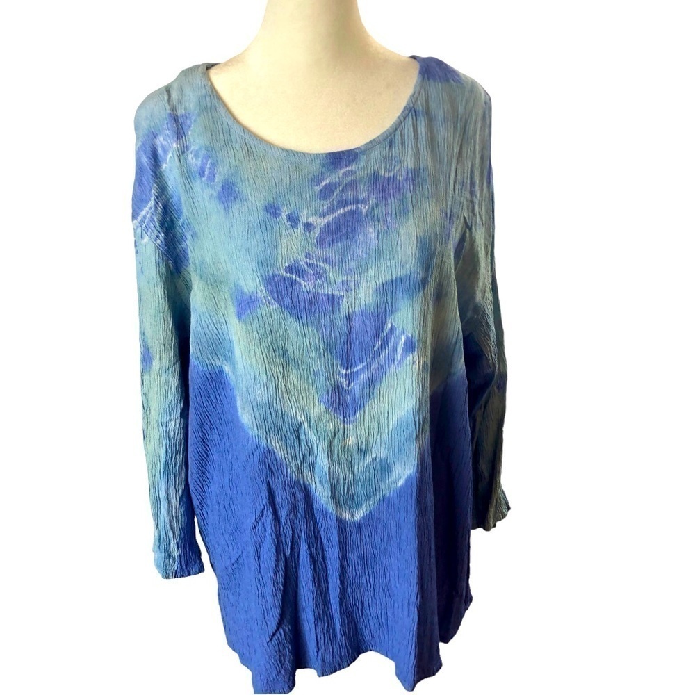 Carole Dolighan Calif  Crinkle Rayon Tie Dye Popover Top  Women L  XL  Blues